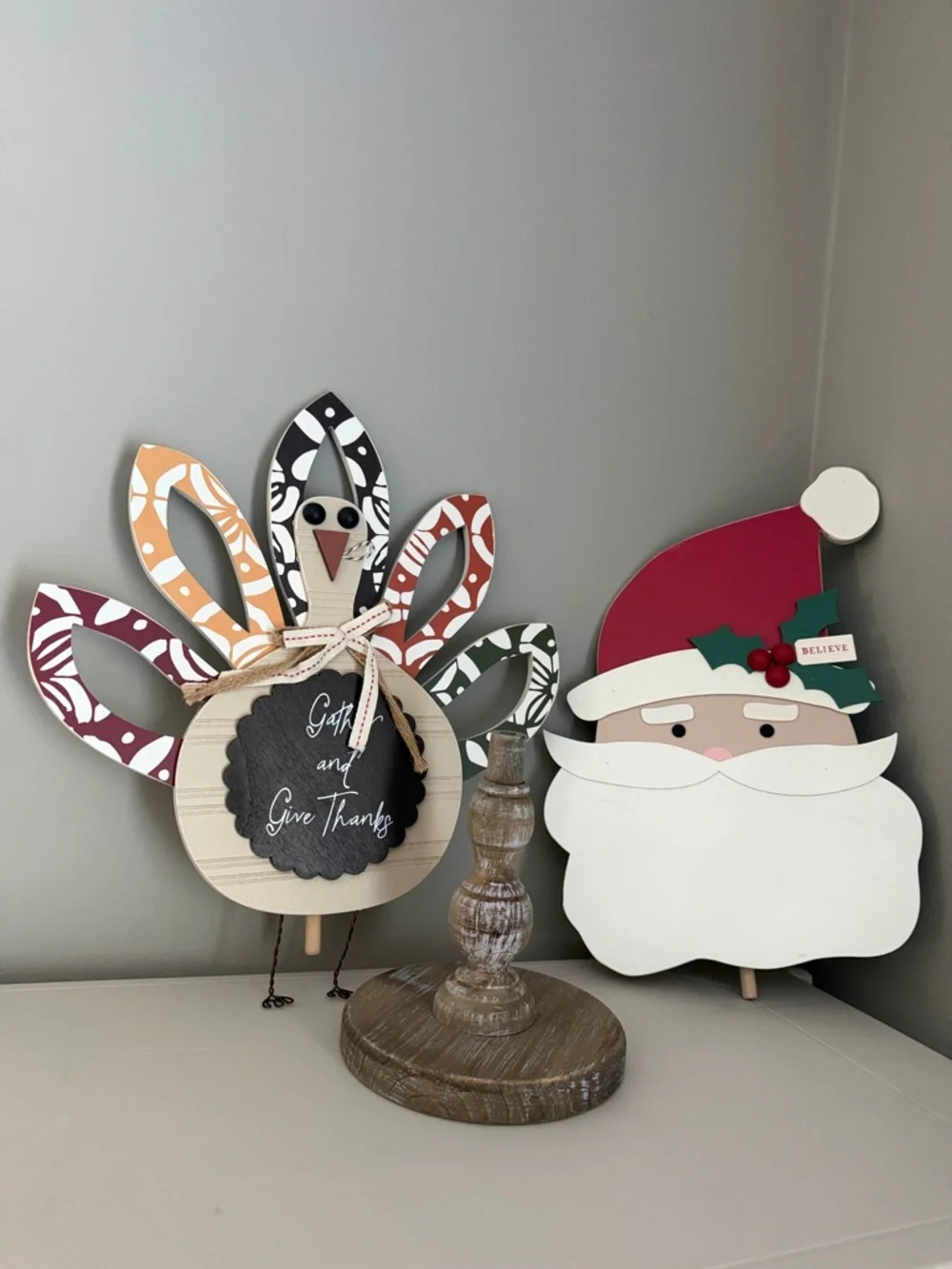 Glory Haus Wooden Holiday Decor 5 count holiday toppers and stand - Picture 2 of 9